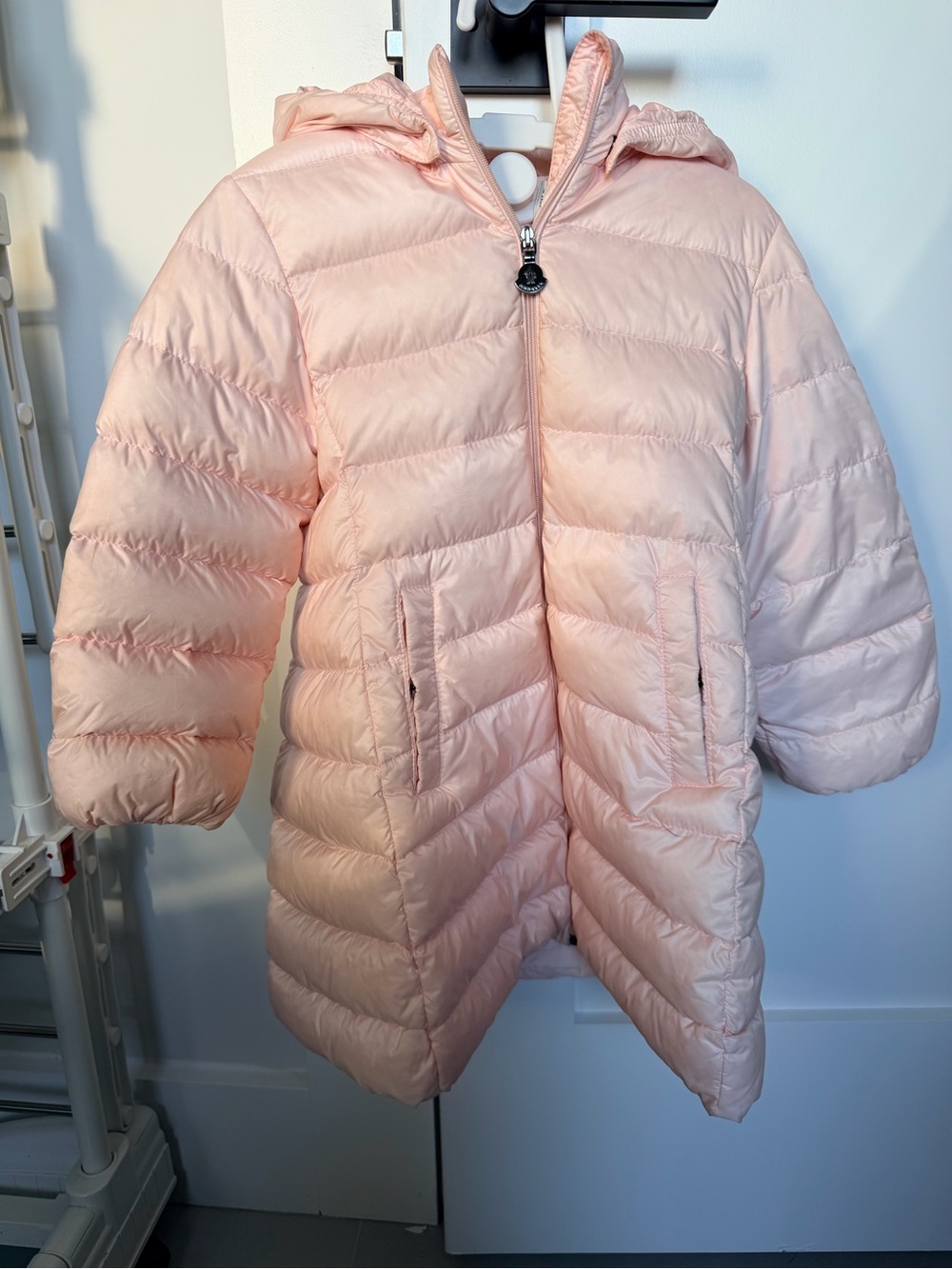 Moncler Girls' Light Pink Hooded Puffer Coat